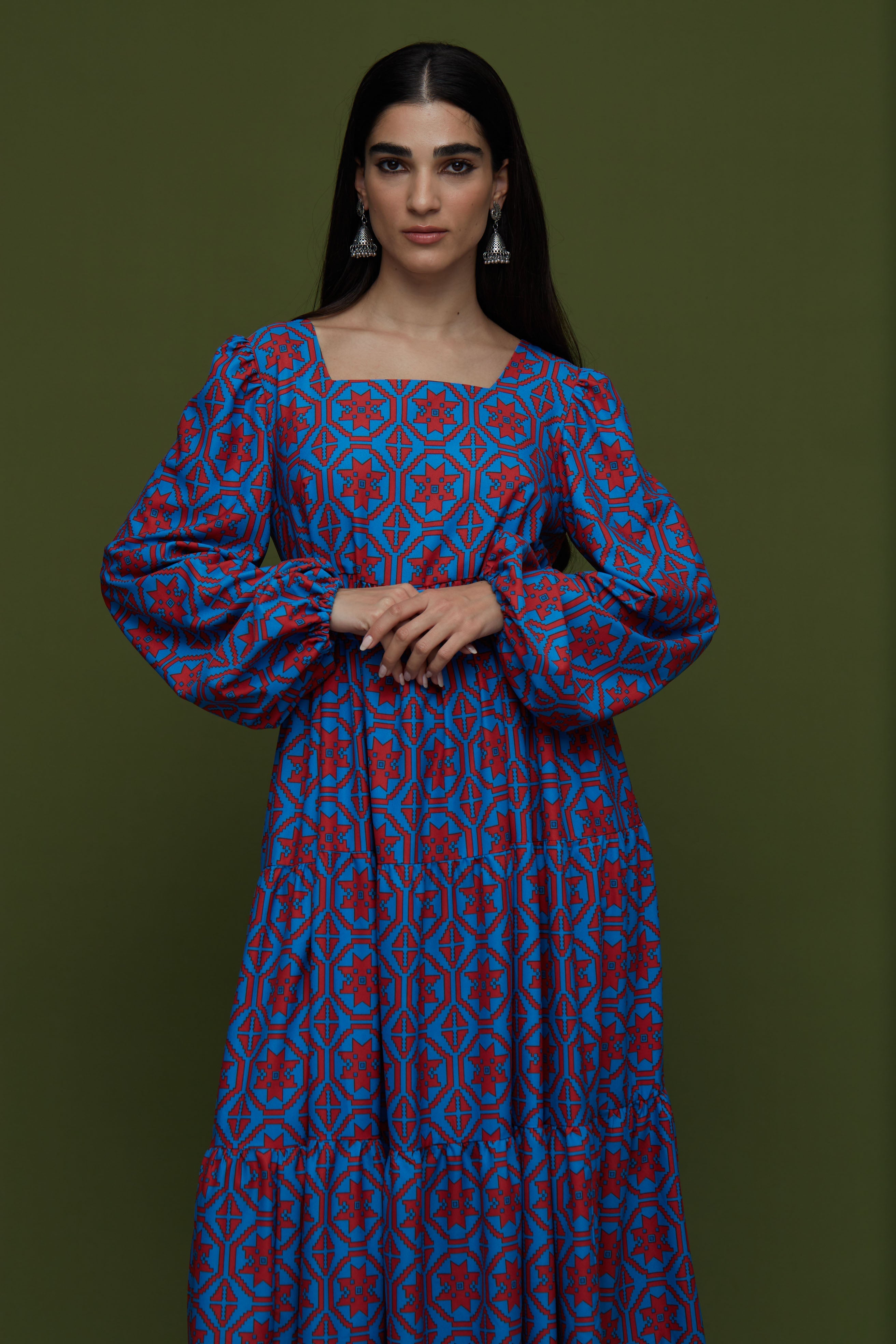 ARGALIOS MAXI DRESS (TSAKONIA BLUE&RED PRINT)