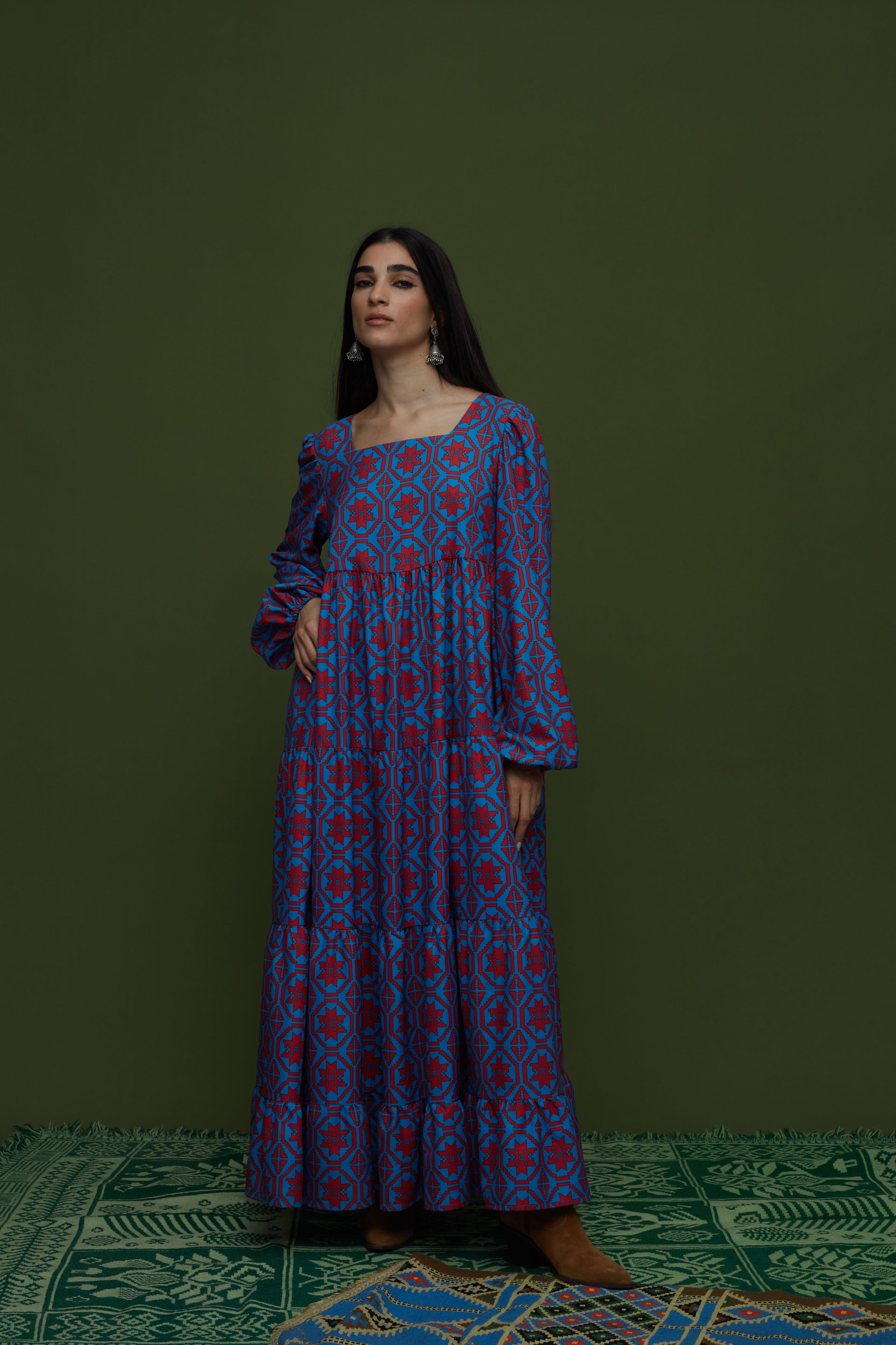 ARGALIOS MAXI DRESS (TSAKONIA BLUE&RED PRINT)