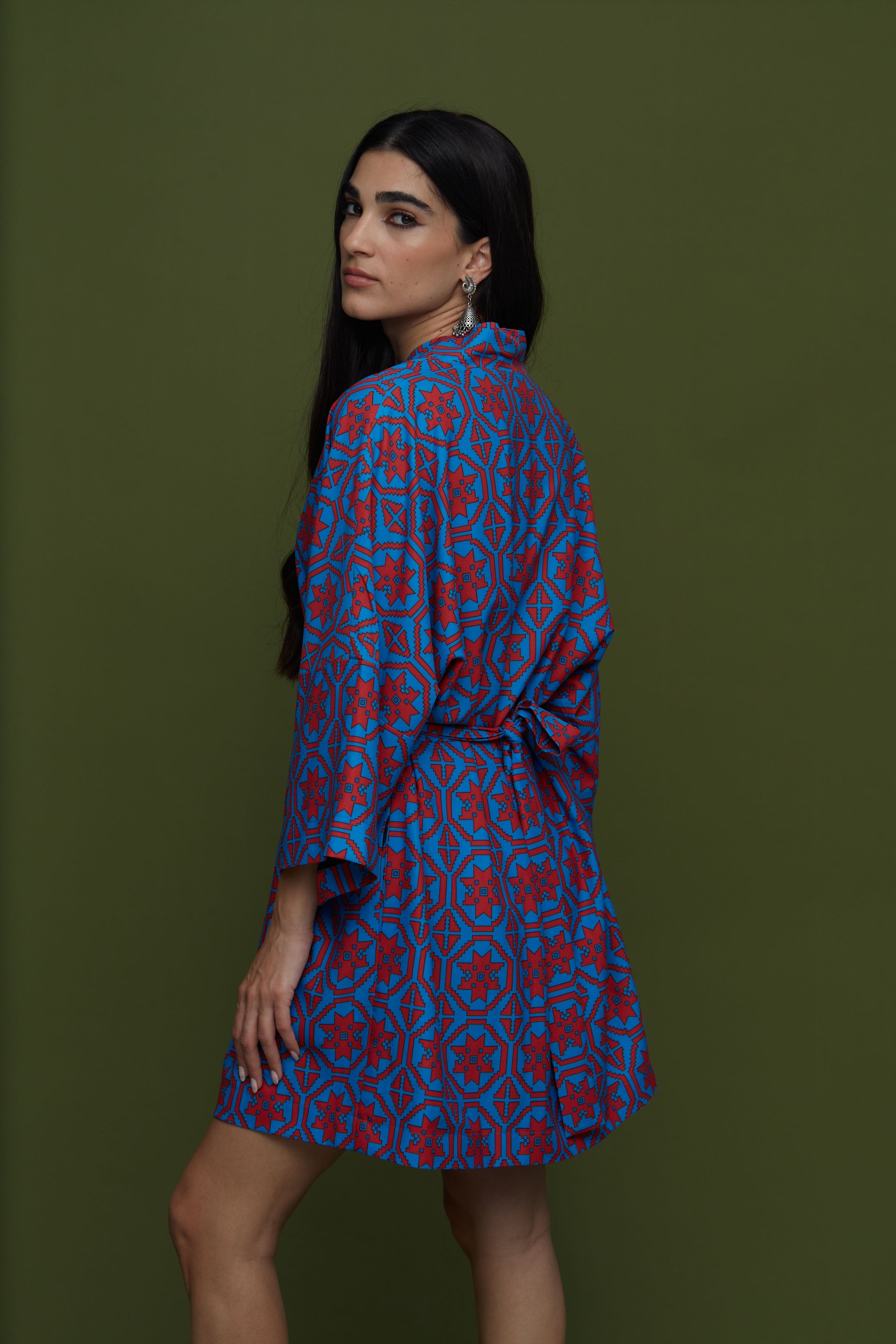 SAITA KIMONO/DRESS (TSAKONIA BLUE&RED PRINT)