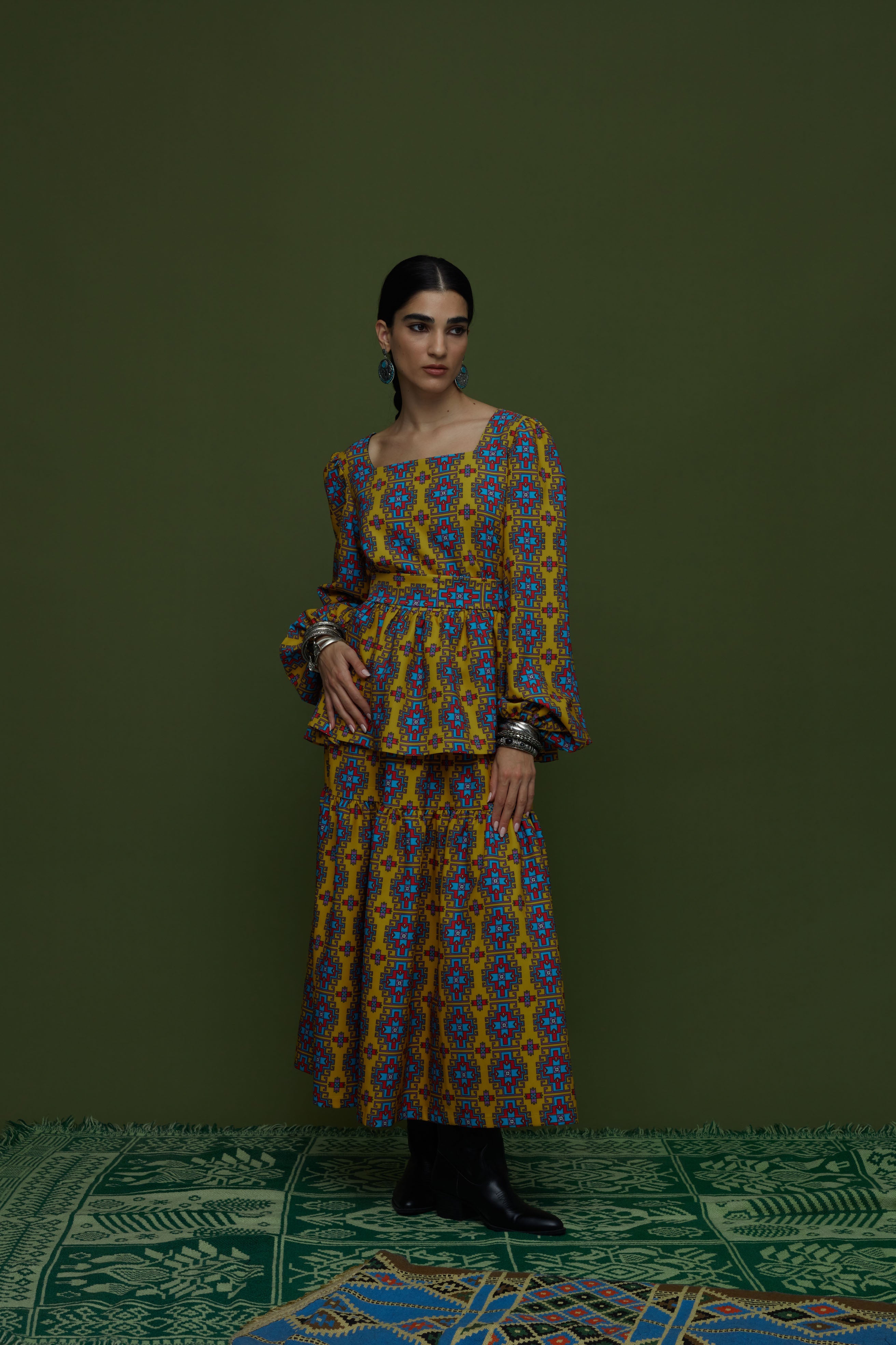 ARGALIOS SKIRT (LEONIDIO MUSTARD PRINT)